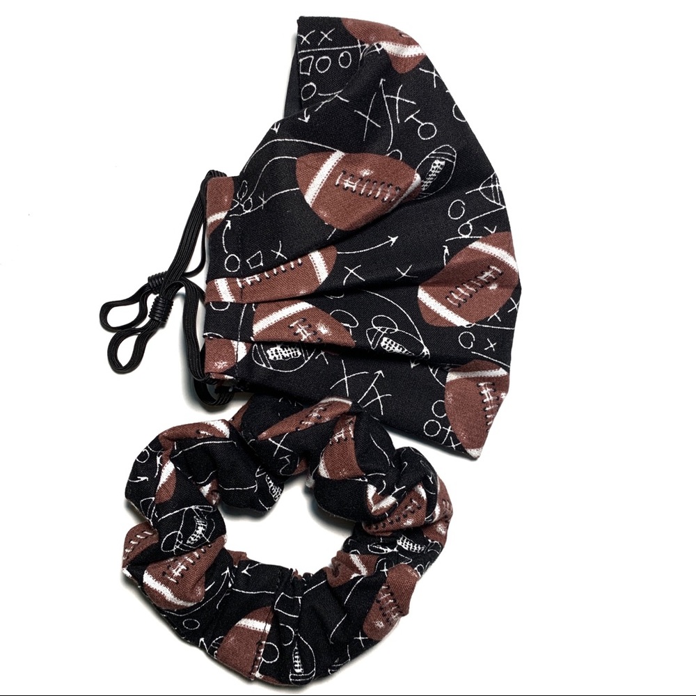 2/$30 Face Mask 3 Layer Scrunchie Football